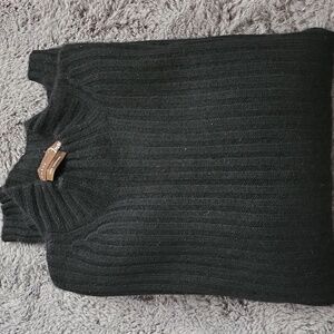 100% Cashmere Forte’ mock neck ribbed cozy black sweater size Large unisex